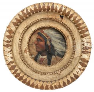 Appraisal: NATIVE AMERICAN FOLK ART BIRCH BARK PAINTING OF AN AMERICAN