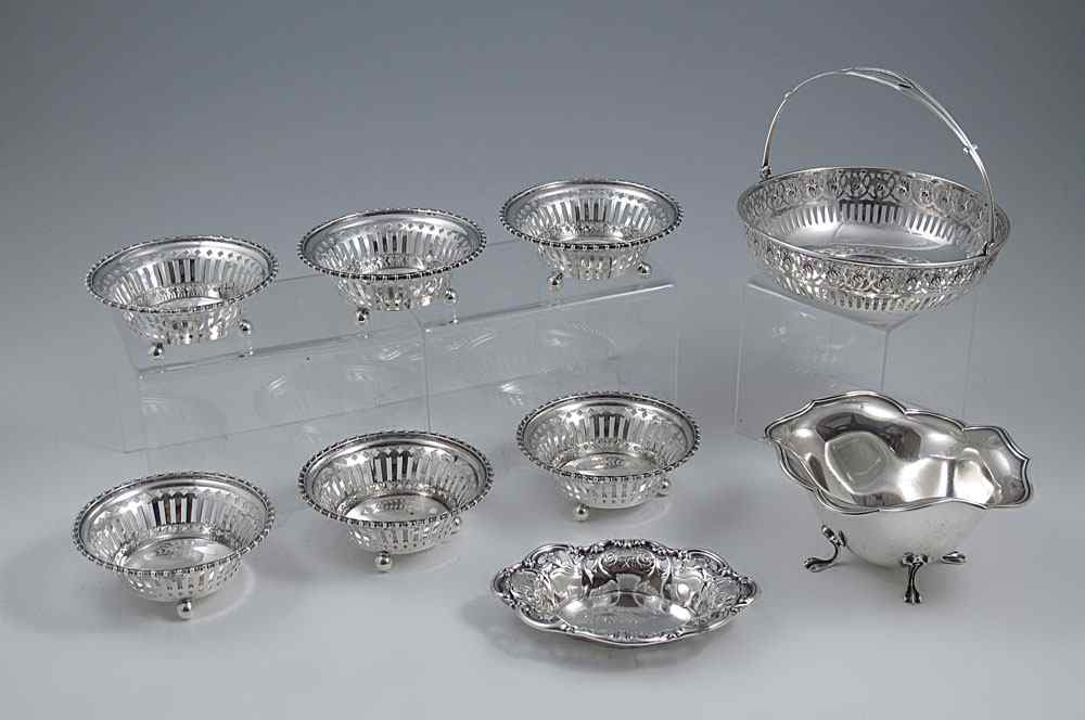 Appraisal: ESTATE COLLECTION OF RETICULATED STERLING TRAYS To include Towle nut