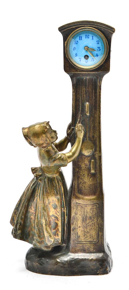 Appraisal: F Goldschieder Dutch Girl Bronze Mantel Clock Friedrich Goldschieder Austrian