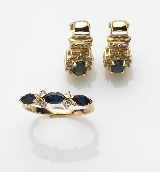 Appraisal: A set of sapphire diamond and k gold ring and