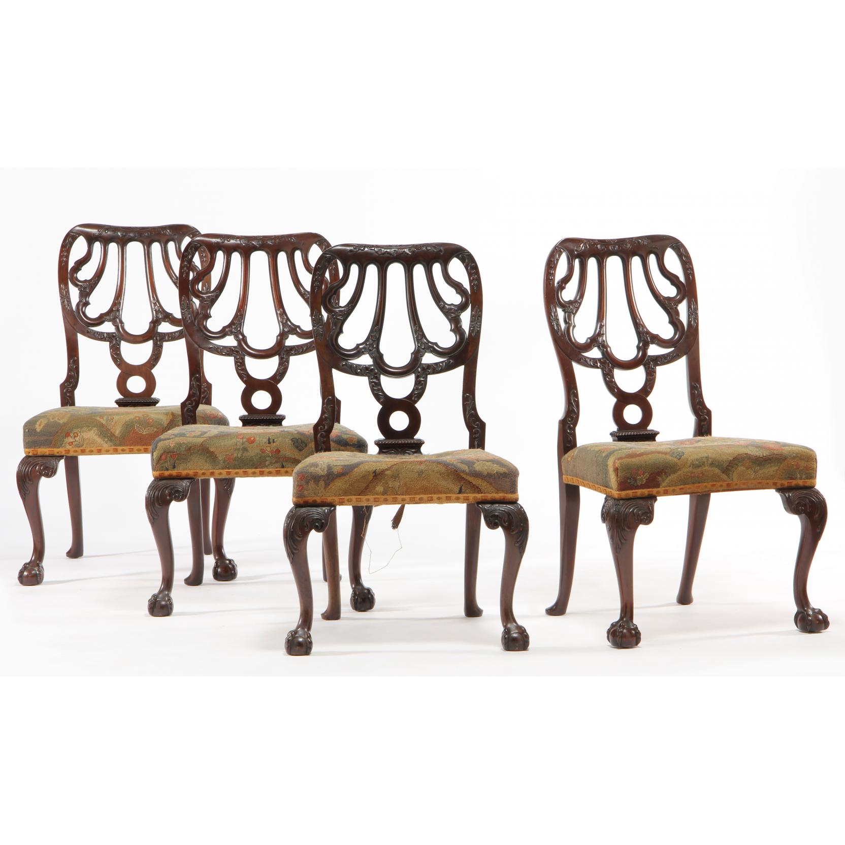 Appraisal: Set of Four English Chippendale Style Dining Chairs late th