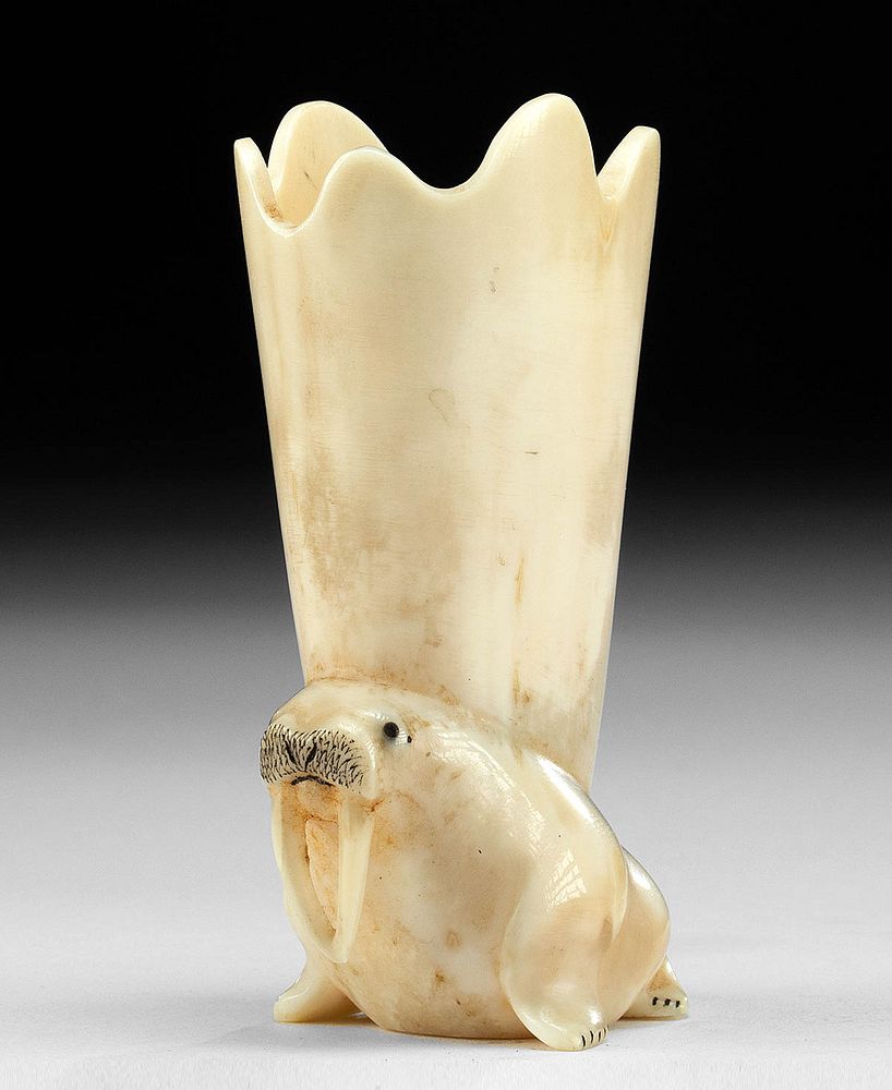 Appraisal: Early th C Inuit Walrus Ivory Toothpick Holder Native American