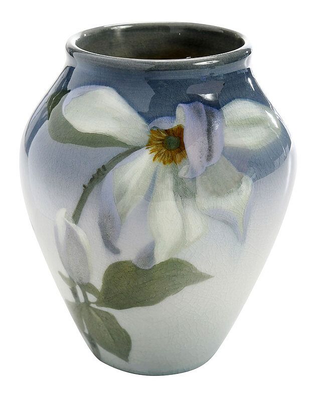 Appraisal: Rookwood Pottery Vase With White Flowers American circa on blue