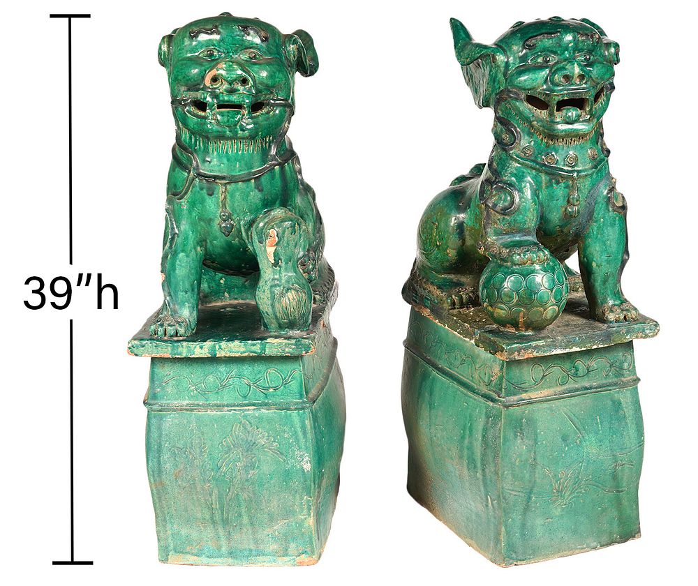 Appraisal: Pr Large Chinese Green Glazed Terracotta Foo Dogs Pair of