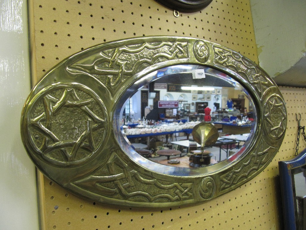 Appraisal: Arts and Crafts brass framed oval wall mirror