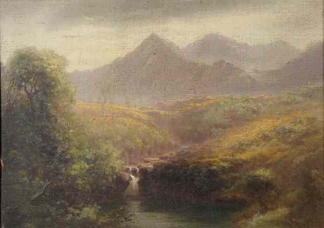 Appraisal: Alexander Scott - A mountain landscape with stream signed and