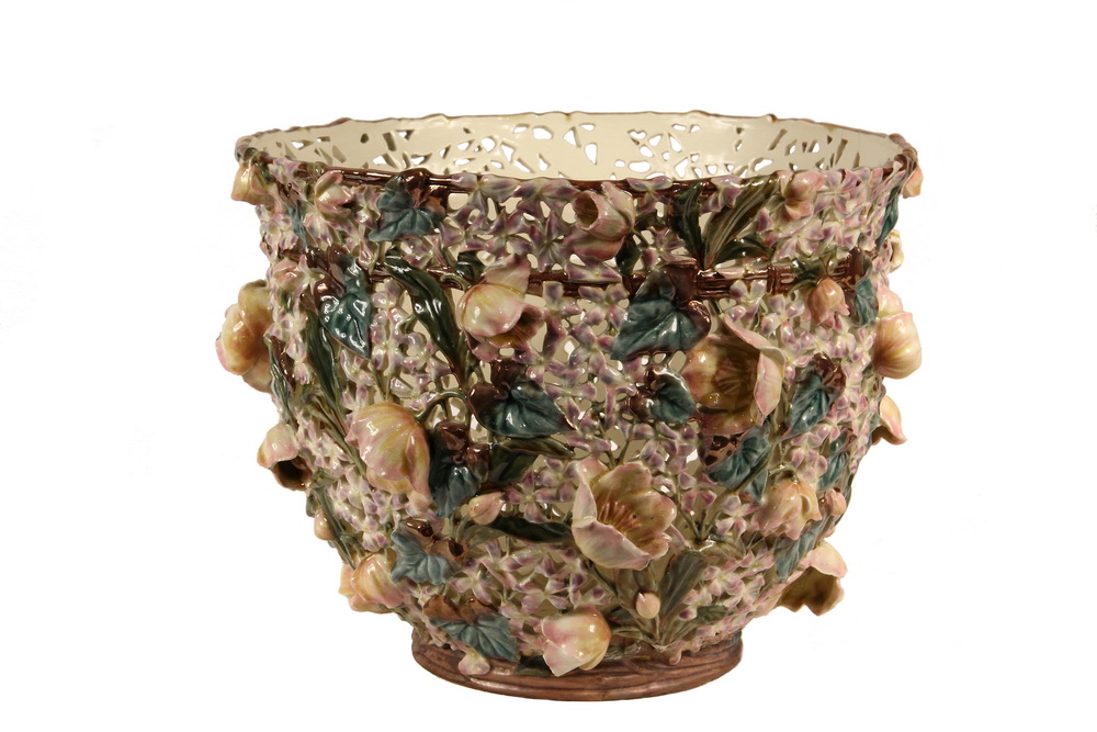 Appraisal: RARE ZSOLNAY JARDINIERE - Fully Reticulated Floor Jardiniere circa with