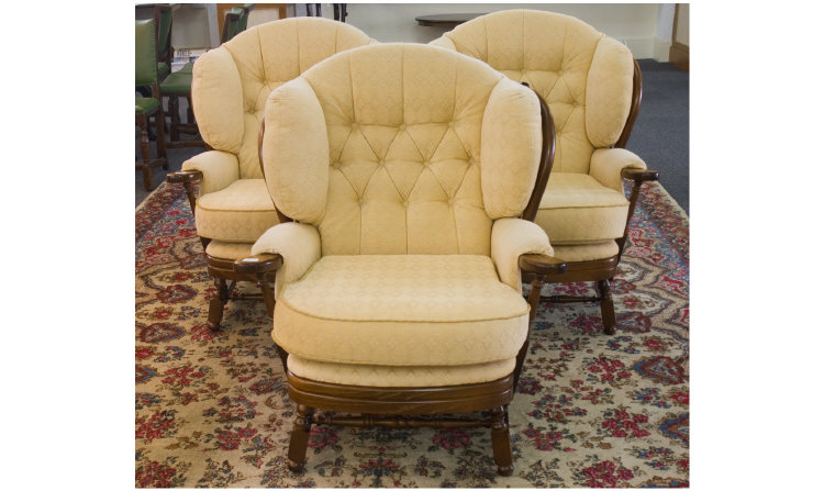 Appraisal: Three Single Matching Arm Chairs Cream Upholstery