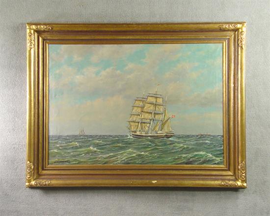 Appraisal: Bogo Christian Danish - Oil on canvas seascape with three