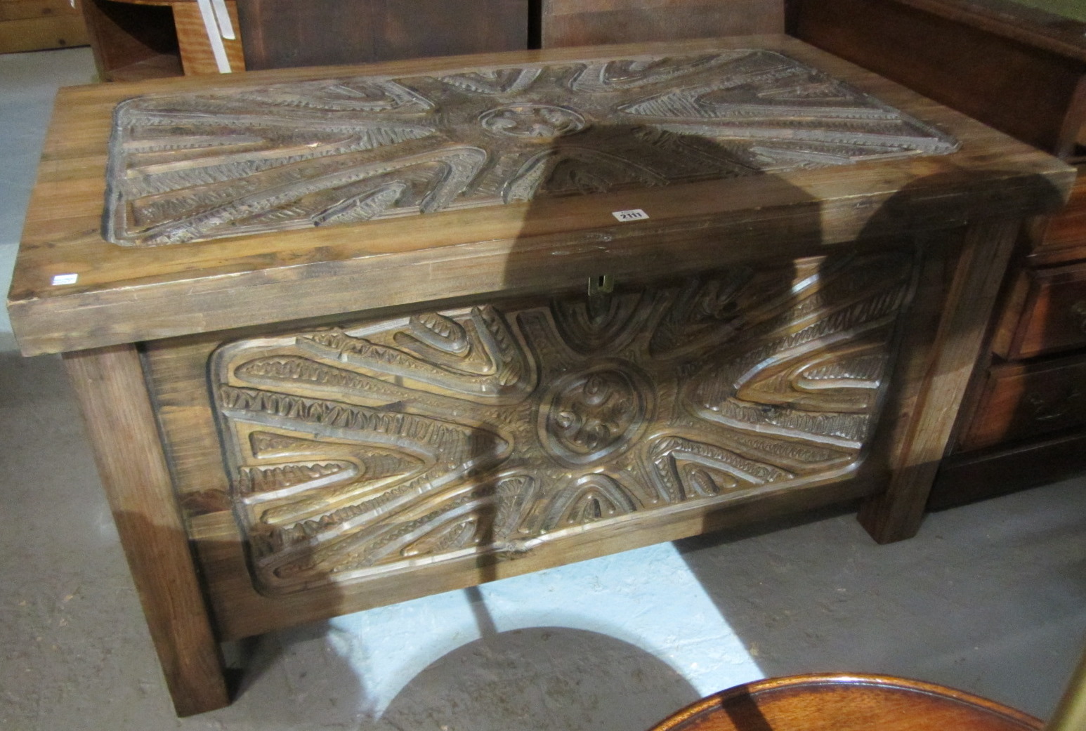 Appraisal: A th century carved hardwood trunk