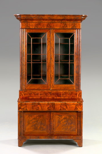 Appraisal: Fine American Late Classical Figured Mahogany Secretary with Bookcase second