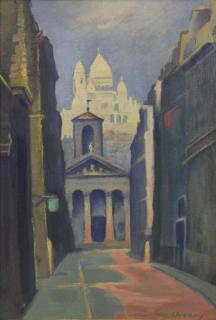 Appraisal: CZIGANY Dezso Oil on Board Rue Laffitte Avec Notre Dame