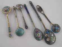 Appraisal: Six various Russian cloisonne enamelled silver saltspoons