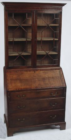 Appraisal: A George III oak and tunbridgeware banded bureau bookcase the