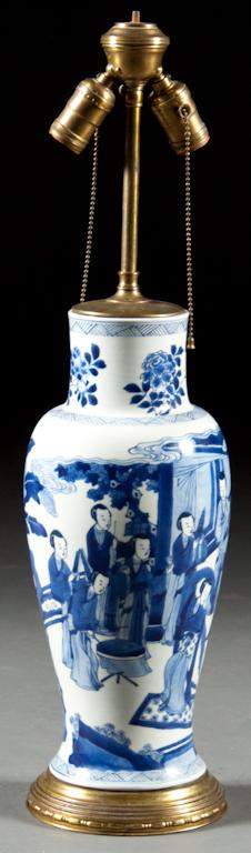 Appraisal: Chinese Export blue and white porcelain vase mounted as a