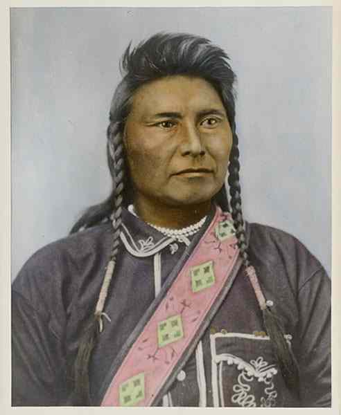 Appraisal: Chief Joseph Enlarged Hand-Colored Photograph An enlarged hand-colored photographic portrait