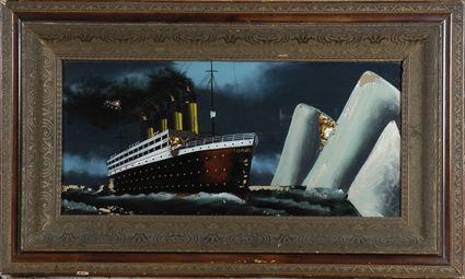 Appraisal: American School Early th C Titanic Reverse-painted glass framed x