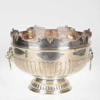 Appraisal: Large English silver plated monteith bowl th c in two