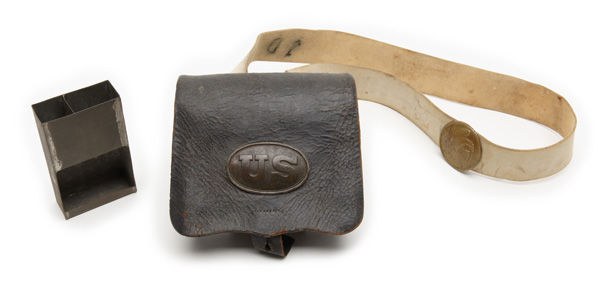 Appraisal: This early Infantry leather cartridge box with consignor's note saying