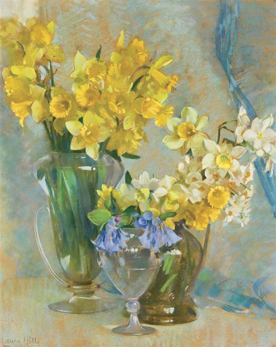 Appraisal: LAURA COOMBS HILLS American - Daffodils and Blue pastel signed