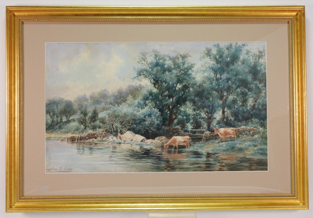 Appraisal: HENRY N CADY COW LANDSCAPE WC PAINTING Rhode Island New