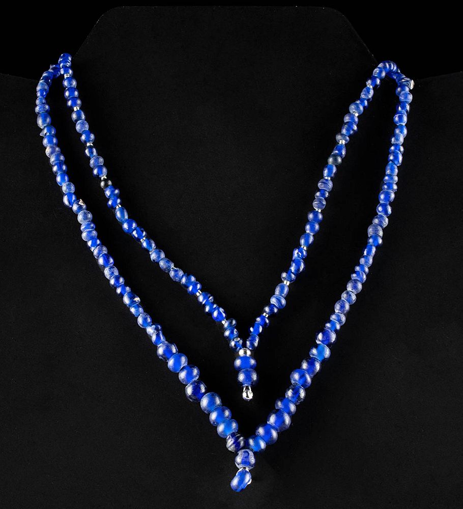 Appraisal: Fine Pair of Roman Cobalt Glass Bead Necklaces Roman Imperial