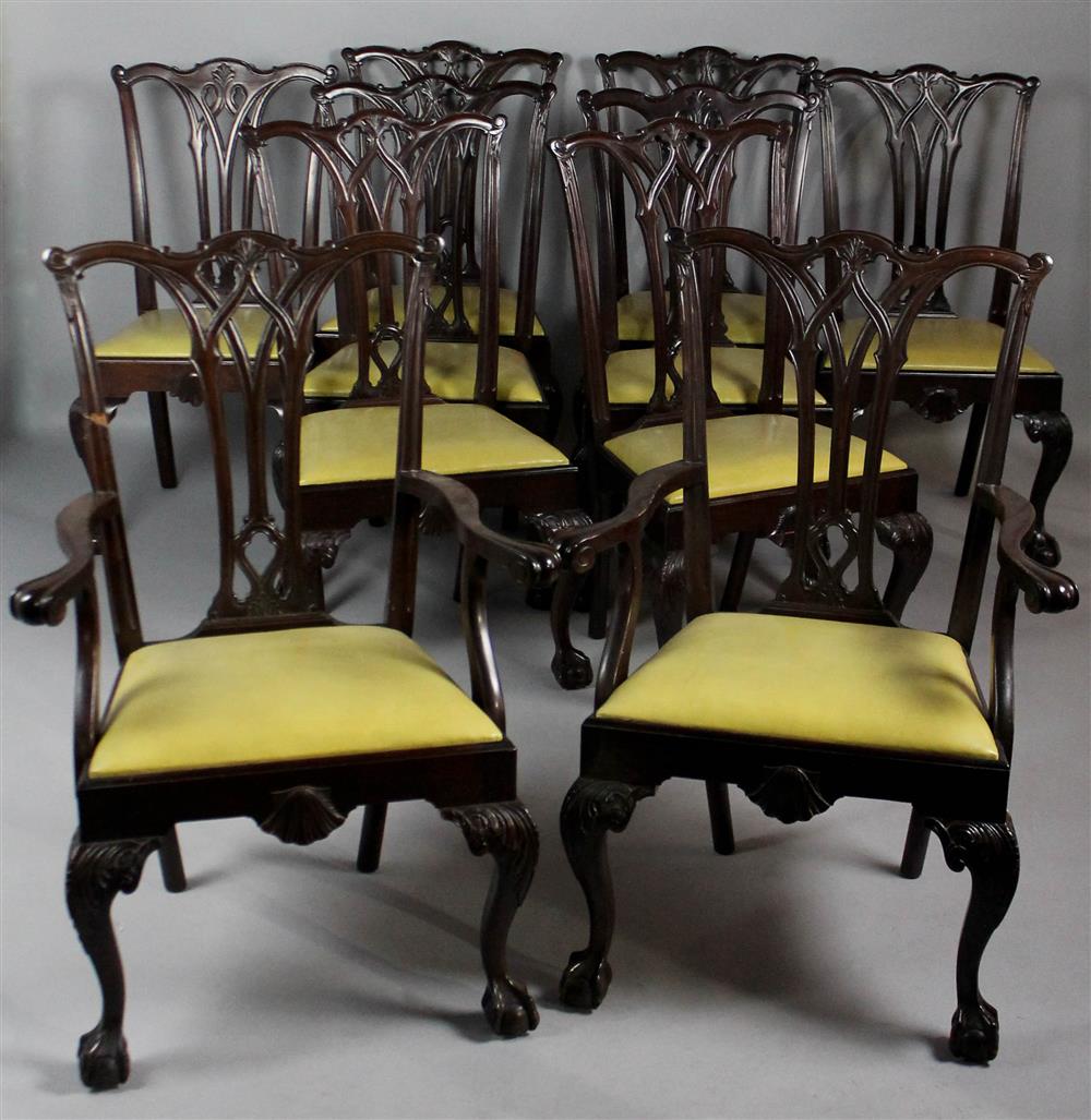 Appraisal: SET OF TEN CENTENNIAL CHIPPENDALE STYLE MAHOGANY DINING CHAIRS INCLUDING