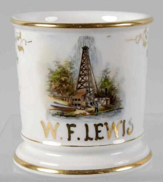 Appraisal: Oil Derrick Scene Shaving Mug Description Gilt name W F