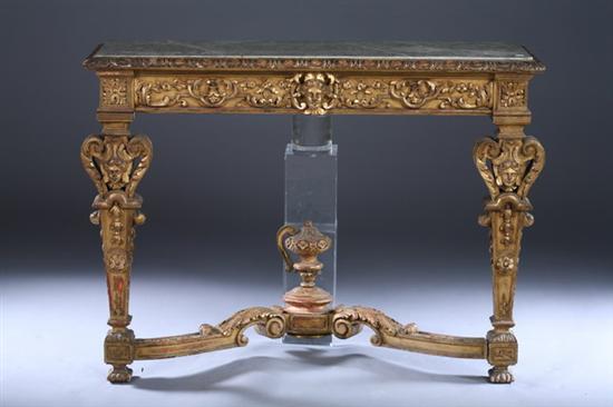 Appraisal: LOUIS XIV STYLE CARVED AND GILT WOOD WALL-MOUNTED CONSOLE TABLE