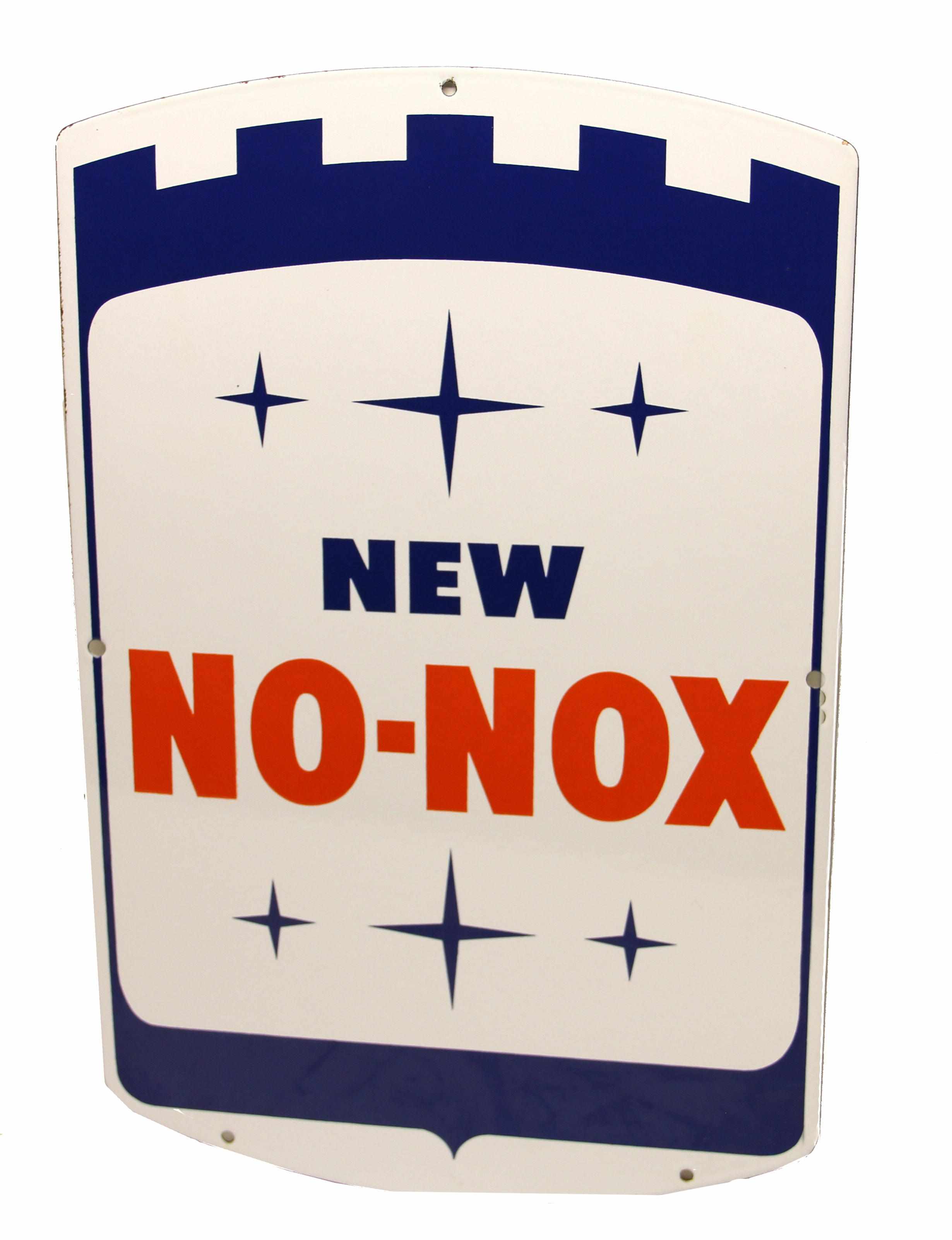 Appraisal: A new old stock ''New No-Nox' gas pump plate multi-colored