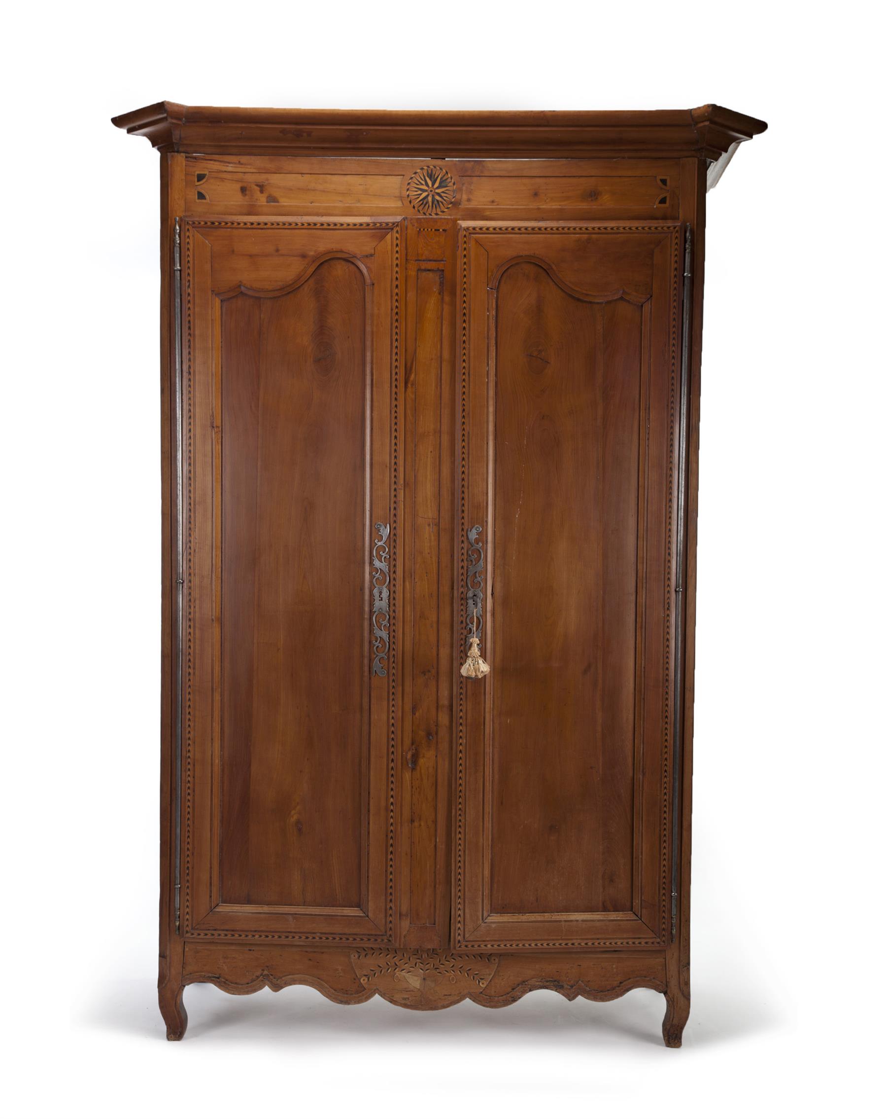 Appraisal: CONTINENTAL INLAID WARDROBE Nineteenth century mixed woods including cherry One-piece