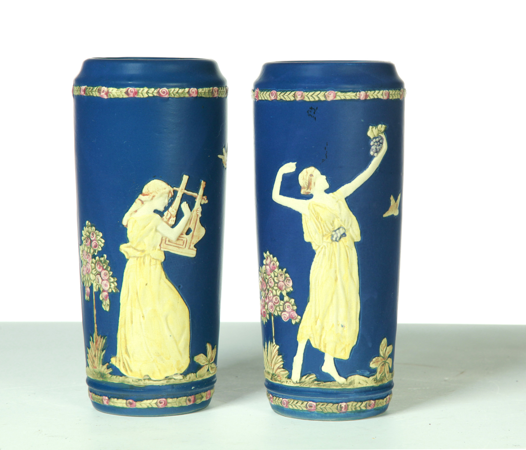 Appraisal: PAIR OF WELLER BLUE WARE VASES Zanesville Ohio st quarter-