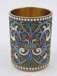 Appraisal: A Russian silver and cloisonne enamel vodka tot maker's mark