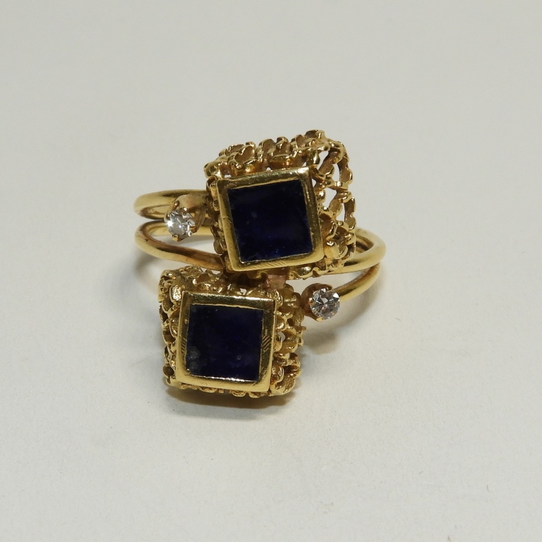 Appraisal: COBALT ENAMEL DIAMOND K GOLD COCKTAIL RING Europe th CenturySquare