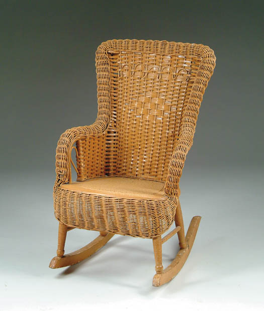 Appraisal: PAINTED WICKER CHILD S ROCKER Light tan paint on a