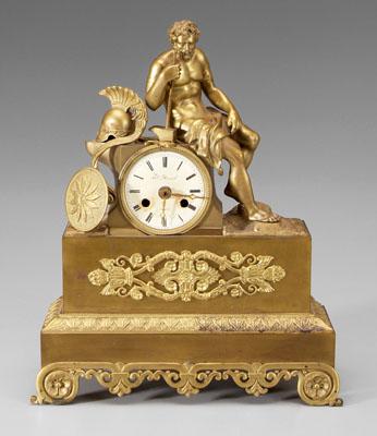 Appraisal: Classical bronze shelf clock pediment with seated Roman soldier clock