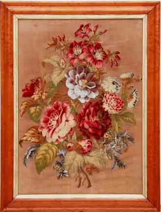 Appraisal: English needlework and beadwork floral panel late th century featuring