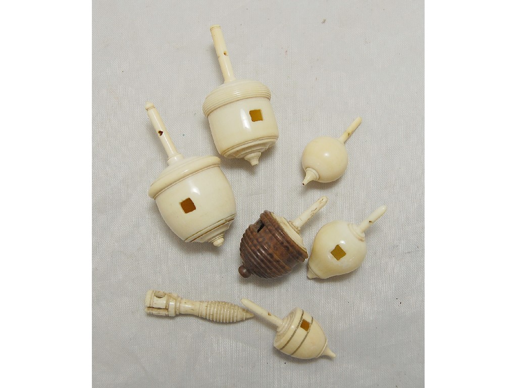 Appraisal: Seven various th century turned ivory whistling tops with five