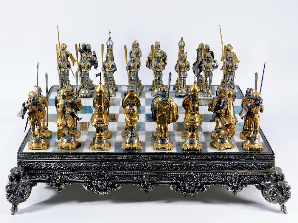 Appraisal: COMPLETE Giuseppe Vasari Italian Bronze Chess Set Giuseppe Vasari Italy