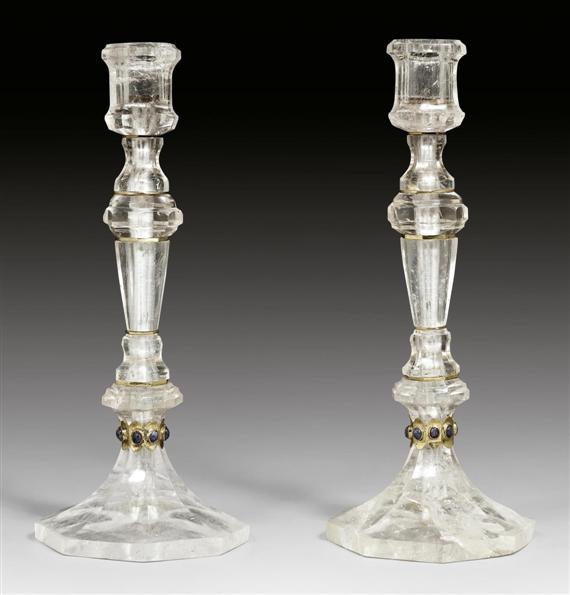 Appraisal: PAIR OF CRISTAL DE ROCHE CANDLEHOLDERS Louis XV style Paris