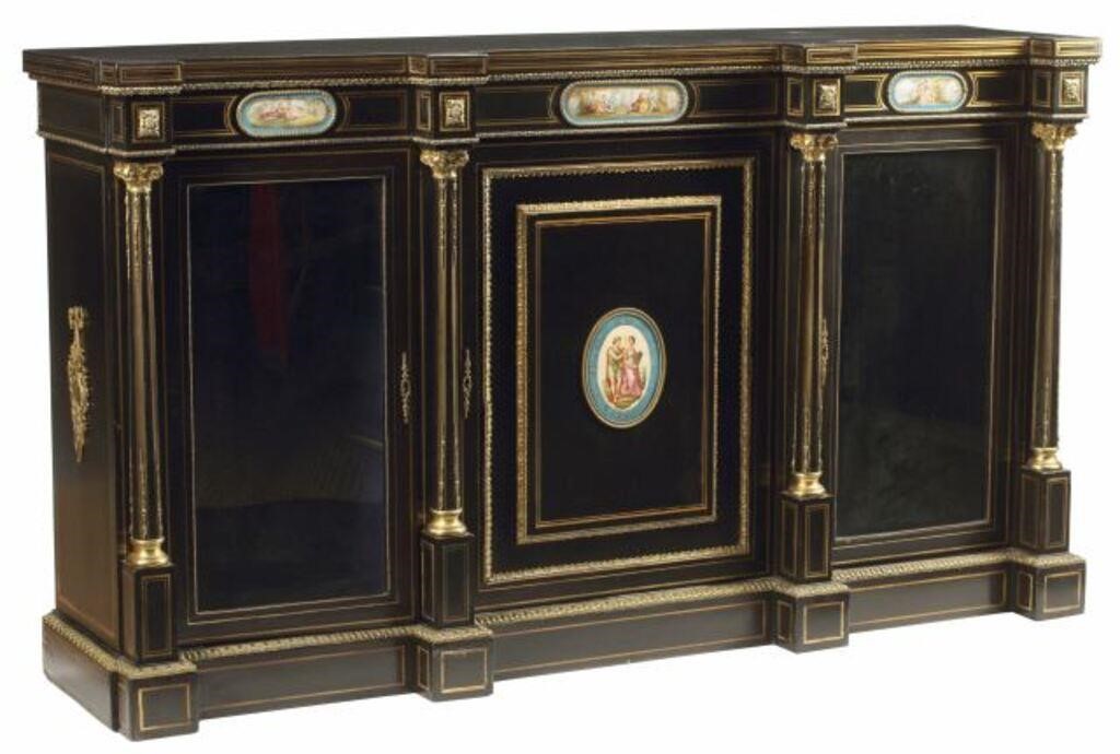 Appraisal: Ebonized sideboard with bronze dore and porcelain mounts approx h