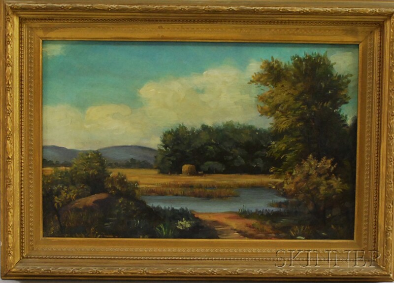 Appraisal: th Century American School Oil on Canvas Landscape with Pond