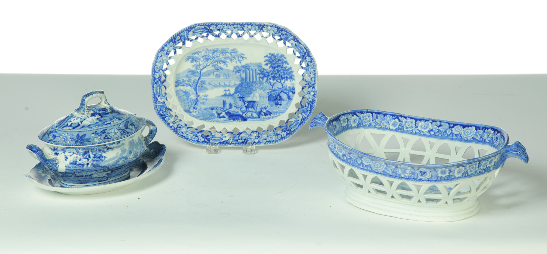 Appraisal: THREE PIECES OF STAFFORDSHIRE BLUE AND WHITE TRANSFERWARE England nd