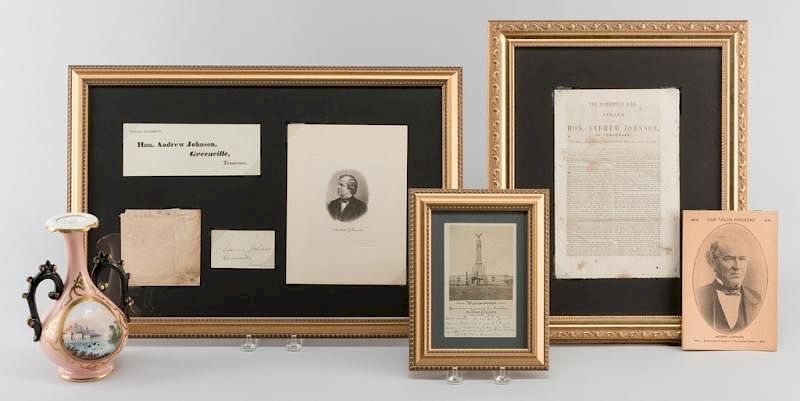 Appraisal: Presidential Andrew Johnson Related Items st item Framed Andrew Johnson