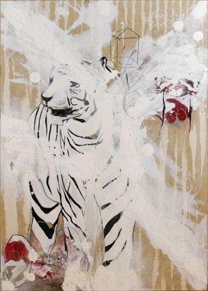 Appraisal: Annabel Emson b Tiger Blossom Oil and crayon on canvas