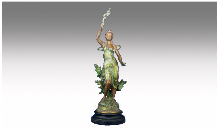 Appraisal: French Art Nouveau Spelter Figure Titled Anemone To Base Height