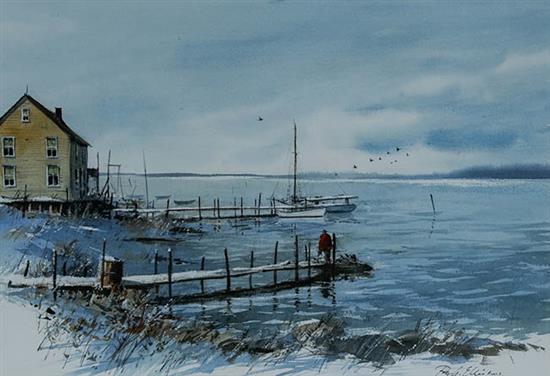 Appraisal: Ray G Ellis American - Docks in Winter Signed Ray