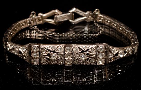 Appraisal: Art Deco silver and faux diamond bracelet marked Otis