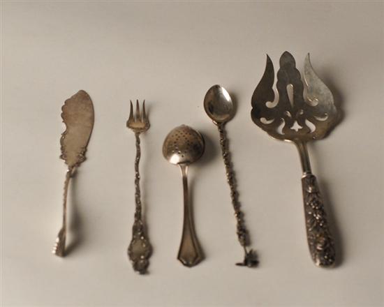 Appraisal: Five Pieces of Silver Flatware to Include a sterling tea