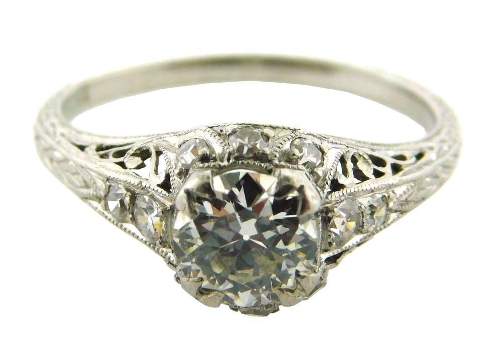 Appraisal: JEWELRY Platinum Edwardian Filigree Diamond Ring mounting stamped PLATINUM half